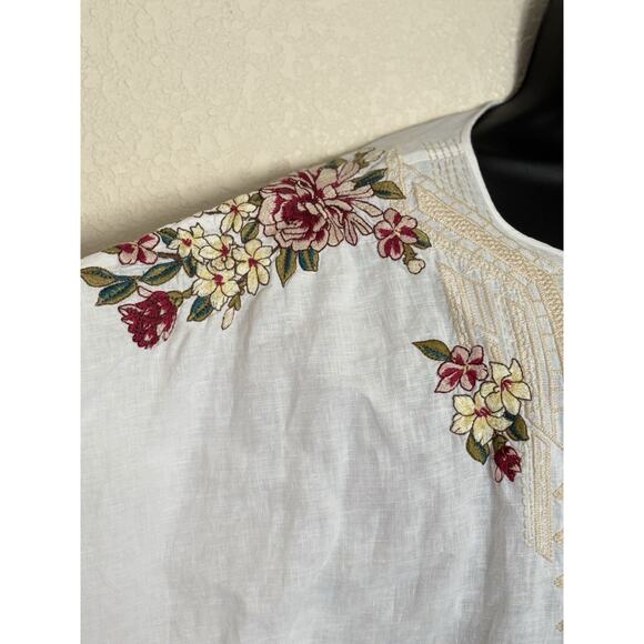 Johnny Was JW Los Angeles Linen Poncho Moji Top Embroidered White Resortwear, L - Picture 9 of 14